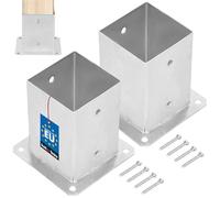 KOTARBAU® Lot de 2 Support Poteau Bois - à Visser - Acier Galvanisé - 100 x 100 mm - Argent - Pied de Poteau - Fixation Robuste - Résistant à la Corrosion