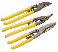 KOTARBAU® Lot de 3 ciseaux à tôle professionnels pour tôles et profilés, droit, gauche, droite, 250 mm, forgés en acier CrV avec poignées en caoutchouc