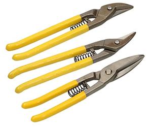 KOTARBAU® Lot de 3 ciseaux à tôle professionnels pour tôles et profilés, droit, gauche, droite, 250 mm, forgés en acier CrV avec poignées en caoutchouc