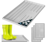 KOTARBAU® Lot de 3 égouttoirs à chaussures 60x40 cm Tapis à chaussures à rebord surélevé Bac à chaussures en plastique Egouttoir pour animaux domestiques Gris