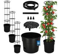 KOTARBAU Lot de 3 plants de tomates - Diamètre : 30 cm - Avec tuteur - 115 cm - Pot à tomates - Pour balcon - Support pour plantes - Noir