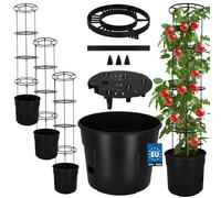 KOTARBAU Lot de 3 plants de tomates - Diamètre : 39 cm - Avec tuteur - 153 cm - Pot à tomates - Pour balcon - Support pour plantes - Noir