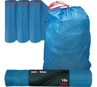 KOTARBAU® Lot de 3 sacs poubelle 120L avec cordon de serrage bleu Sacs poubelle indéchirables Sacs poubelle Sacs à ordures ménagères Sacs poubelle avec cordon de serrage bleu