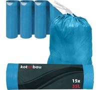 KOTARBAU® Lot de 3. Sacs poubelle 35L avec lien coulissant bleu Sacs poubelle indéchirable Sac poubelle Sacs poubelle domestique Sacs poubelle avec lien coulissant Sac poubelle bleu