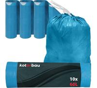KOTARBAU® Lot de 3 sacs poubelle 60L avec lien de serrage bleu Sacs poubelle indéchirables Sacs poubelle Sacs à ordures ménagères Sacs poubelle à lien de serrage bleu