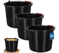 KOTARBAU Lot de 3 seaux de construction, 16 l, en plastique, avec bec verseur et anse - Noir - Seau à outils - Rond - Seau de chantier