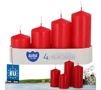 KOTARBAU® Lot de 4 bougies pilier, couleur rouge