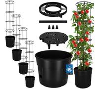 KOTARBAU Lot de 4 plants de tomates - Diamètre : 39 cm - Avec tuteur - 153 cm - Pot à tomates - Pour balcon - Support pour plantes - Noir