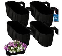 KOTARBAU® Lot de 4 pots de fleurs, 40 x 15 x 15 cm, anthracite, en PVC, pour balcon, balustrade de balcon, avec support, jardinière surélevée, balcon, pot de fleurs
