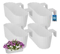 KOTARBAU® Lot de 4 pots de fleurs, 40 x 15 x 15 cm, blanc, en PVC, pour balcon, balustrade de balcon, avec support, jardinière surélevée, balcon, pot de fleurs