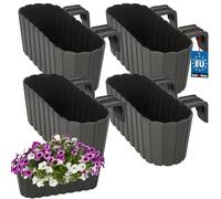 KOTARBAU® Lot de 4 pots de fleurs 40 x 15 x 15 cm Gris PVC Jardinière pour balcon avec support Pot de plantation Extérieur Balcon pour balcon Jardinière surélevée Pot de fleurs pour balcon Pot de