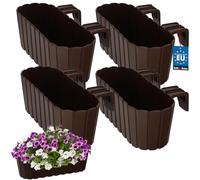 KOTARBAU® Lot de 4 pots de fleurs 40 x 15 x 15 cm Marron PVC Jardinière pour balcon avec support Pot de plantation pour l'extérieur, balcon, jardinière surélevée, pot de balcon, pot de fleurs pour