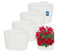 KOTARBAU® Lot de 4 pots de fleurs à suspendre - 20 x 14 cm - Hauteur : 13 cm - Blanc - Grand pot de fleurs extérieur - Jardinière de balcon - Pot à suspendre pour balcon
