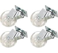 KOTARBAU® Lot de 4 roulettes de meuble Ø 50 Roulettes pivotantes sans frein Roulement à billes en caoutchouc transparent Roulettes de sofa Roulettes coulissantes Roulettes de transport Univ