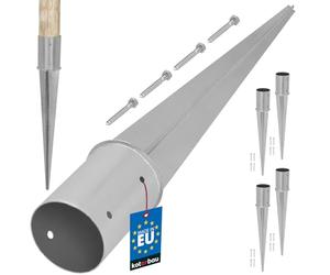 KOTARBAU® Lot de 4 Support Poteau Bois - ⌀ 100 mm - Support Poteau à Enfoncer - Acier Galvanisé - Argent - Pour Poteaux Bois Rond - Résistant à La Corrosion