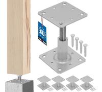 KOTARBAU® Lot de 4 supports de poteau - 110 x 110 mm - Hauteur réglable de 90 à 150 mm - Galvanisé - À visser - Pied de support de sol en béton - Réglable