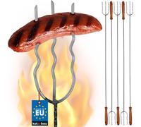 KOTARBAU® Lot de 5 brochettes pour feu de camp Broche en bois 123 cm Broche à griller pour saucisses Bâtons à pain Broches à griller Acier inoxydable Broches à guimauve Feu de camp Broches à griller t