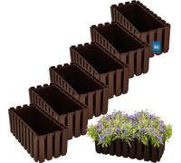 KOTARBAU® Lot de 6 jardinières Pot de fleurs 38x18x16 cm Marron Plastique Jardinière Balcon Rectangulaire Cache-pot Grand bac à fleurs Balcon