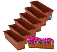 KOTARBAU Lot de 6 jardinières - Pot de fleurs pour balcon - 60 x 18 x 14 cm - Terre cuite - Jardinière de balcon - Balustrade - Jardinière avec soucoupe - En plastique - Rectangulaire