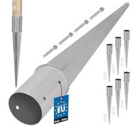 KOTARBAU® Lot de 6 manchons de fond à enfoncer Ø 100 mm galvanisés à chaud ronds avec support de poteau et manchon de sol, poteaux d'ancrage en acier argenté, longueur 750 mm