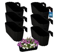 KOTARBAU® Lot de 6 pots de fleurs, 40 x 15 x 15 cm, anthracite, en PVC, pour balcon, balustrade de balcon, avec support, jardinière surélevée, balcon, pot de fleurs