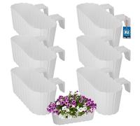 KOTARBAU® Lot de 6 pots de fleurs 40 x 15 x 15 cm Blanc PVC Jardinière pour balcon avec support Pot de plantation pour extérieur Balcon Support de balcon Jardinière surélevée Pot de fleurs pour balcon