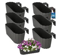 KOTARBAU® Lot de 6 pots de fleurs, 40 x 15 x 15 cm, gris, en PVC, pour balcon, balustrade de balcon, avec support, jardinière surélevée, balcon, pot de fleurs