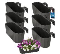 KOTARBAU® Lot de 6 pots de fleurs 40 x 15 x 15 cm Gris PVC Jardinière Balcon avec support Jardinière Extérieur Balustrade Balcon Pot de fleur Pot de fleur Balcon