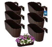 KOTARBAU® Lot de 6 pots de fleurs 40 x 15 x 15 cm Marron PVC Jardinière pour balcon avec support Pot de plantation pour balcon, balustrade, jardinière surélevée, pot de balcon, pot de fleurs pour
