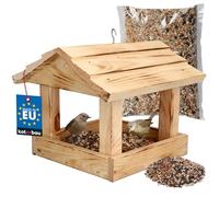 KOTARBAU Mangeoire à oiseaux à suspendre - 28 x 24,5 x 22 cm - En bois naturel - Mangeoire pour oiseaux + nourriture pour oiseaux 0,5 kg - Couleur naturelle - Décoration en bois pour jardin
