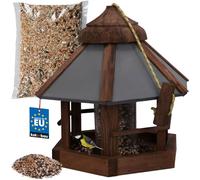 KOTARBAU® Mangeoire à oiseaux à suspendre - 310 x 285 mm - Avec nourriture de 0,5 kg - Pour balcon - Bois marron gris