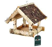 KOTARBAU® Mangeoire à Oiseaux en Bois à Suspendre - Bouleau Marron 25,5 x 25,5 x 23,5 cm - Distributeur de Nourriture Résistant aux Intempéries