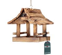 KOTARBAU Mangeoire à oiseaux en bois à suspendre, flammée, résistante aux intempéries, 22,5 x 26 cm, marron