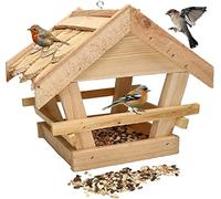 KOTARBAU Mangeoire à oiseaux en bois avec bardeaux pour suspendre + 0,5 kg de nourriture