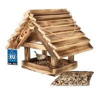 KOTARBAU® Mangeoire Oiseaux à Suspendre - 36 x 27,5 x 30 cm - Bois Brûlé Clair - Mangeoire Oiseaux Extérieur - avec Ourriture Oiseau 0,5 kg - pour Balcon - Terrasse et Jardin