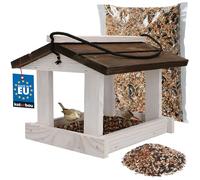 KOTARBAU® Mangeoire Oiseaux À Suspendre - Bois Naturel - 21 x 23,5 cm - Mangeoire Oiseaux Extérieur Bois - Blanc & Brun - 0,5 kg Nourriture - Décoration Jardin