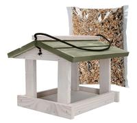 KOTARBAU® Mangeoire Oiseaux À Suspendre - Bois Naturel - 21 x 23,5 cm - Mangeoire Oiseaux Extérieur Bois - Blanc & Gris - 0,5 kg Nourriture - Décoration Jardin