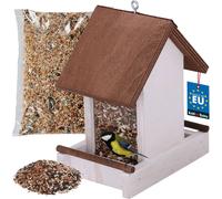 KOTARBAU® Mangeoire pour oiseaux à suspendre 190 x 130 x 135 mm + nourriture 0,5 kg Balcon Distributeur de nourriture pour oiseaux en bois blanc Mangeoire pour oiseaux Colonne de nourriture pour oisea