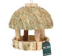 KOTARBAU® Mangeoire pour oiseaux Bois Mangeoire pour oiseaux à suspendre Foin Mangeoire pour oiseaux ⌀ 28 cm Distributeur de nourriture pour oiseaux Résistant aux intempéries Mangeoire pour oiseaux