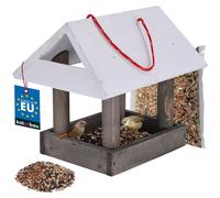 KOTARBAU® Mangeoire pour oiseaux en bois avec à suspendre Bois naturel Blanc à suspendre + 0,5 kg de nourriture e