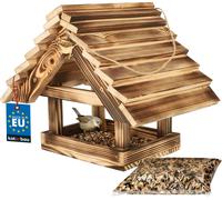 KOTARBAU® Mangeoire pour oiseaux en bois brûlé à suspendre + 0,5 kg de nourriture e