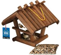 KOTARBAU® Mangeoire pour oiseaux en bois brun foncé Petite mangeoire en bois naturel à suspendre + 0,5 kg de nourriture e