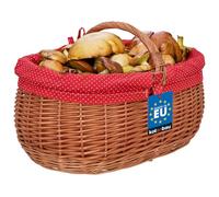 KOTARBAU® Panier de courses en osier rond brun naturel avec anse tressé en osier pour les achats et pour pique-nique | Panier de voyage en osier avec intérieur rouge décoratif