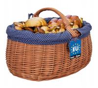 KOTARBAU® Panier de courses en osier rond brun naturel avec anse tressé en osier pour les achats et pour pique-nique | Panier de voyage en osier avec intérieur bleu décoratif