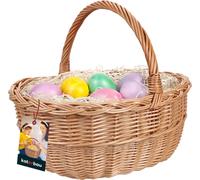 KOTARBAU® Panier de Pâques en osier avec anse Rond brun 33x26,5x29 cm Panier de Pâques Panier en osier avec anse Enfants Paniers en osier Champignons Panier tressé avec anse Paniers en osier Panier de