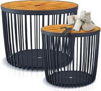 KOTARBAU® Panier de rangement multi-usages Table Tabouret avec feuille de bois 2 pcs. jeu