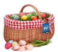 KOTARBAU® Panier en Osier - avec Anse - 46 x 32 x 43 cm - Naturel - Panier Champignon - de Récolte - avec Doublure en Tissu à Carreaux Rouges - Alimentaire