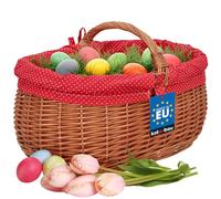 KOTARBAU® Panier en Osier - avec Anse - 47x31x32 cm - Marron - Panier Champignon - de Récolte - avec Doublure en Tissu Rouge - Alimentaire