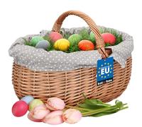 KOTARBAU® Panier en Osier - avec Anse - 47x31x32 cm - Naturel - Panier Champignon - de Récolte - avec Doublure en Tissu Gris - Alimentaire
