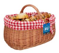 KOTARBAU® Panier pique-nique en osier 46 cm couleur naturelle Panier à provisionsavec empiècement en tissu à carreaux rouges Panier de Pâques Panier cadeau vide Panier cadeau en osier avec anse Panier